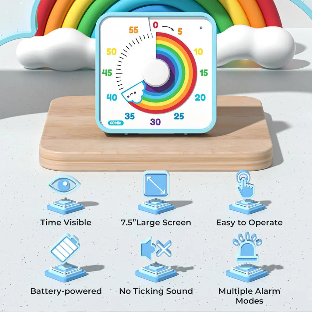 Large Visual Timer 60 Minute for Kids and Adults, Rainbow Visual Timer, Non-Ticking 7.5 Inch Large Visual Countdown Timers for Classroom Desk Countdown Clock with Magnetic Backing, Kids Pomodoro Timer Clock