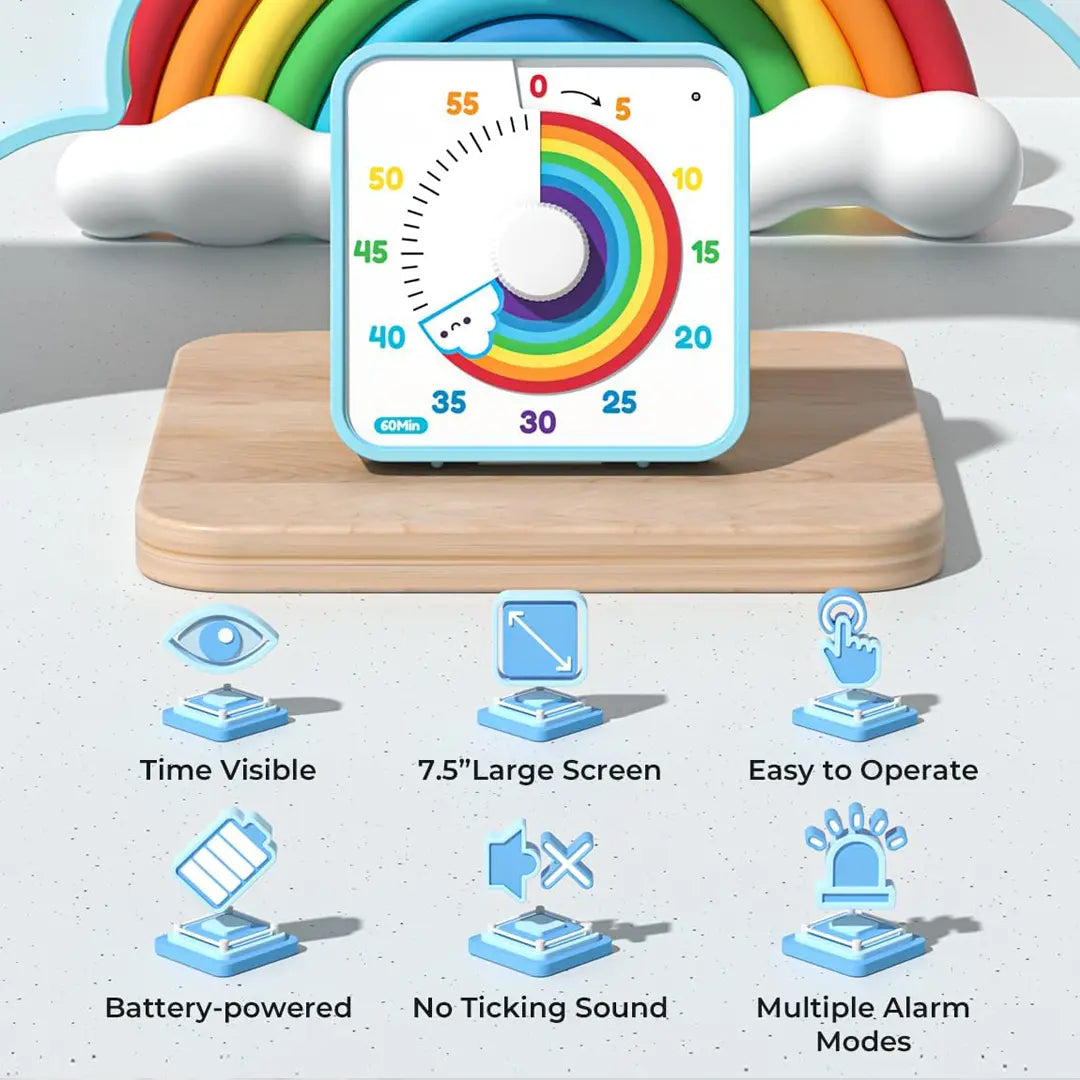 Large Visual Timer 60 Minute for Kids and Adults, Rainbow Visual Timer, Non-Ticking 7.5 Inch Large Visual Countdown Timers for Classroom Desk Countdown Clock with Magnetic Backing, Kids Pomodoro Timer Clock