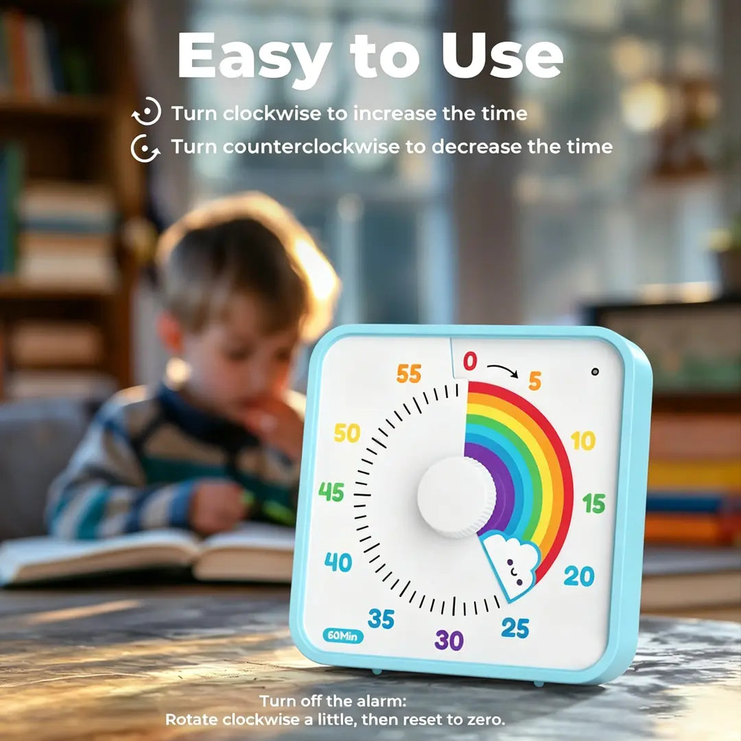 Large Visual Timer 60 Minute for Kids and Adults, Rainbow Visual Timer, Non-Ticking 7.5 Inch Large Visual Countdown Timers for Classroom Desk Countdown Clock with Magnetic Backing, Kids Pomodoro Timer Clock